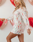 White Christmas Wine Glass Print Bow Knot Two Piece Pajama Set - Little Miss Vanilla