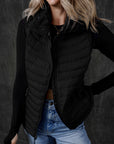 Black Plush Collared Quilted Zipped Puffer Vest - Little Miss Vanilla