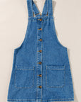 Dusk Blue Wide Strap Button Front Pocketed Denim Mini Dress - Little Miss Vanilla