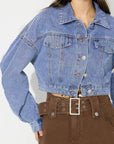 Collared Neck Dropped Shoulder Cropped Denim Top - Little Miss Vanilla