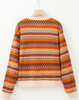 Orange Boho Striped Zip Up Long Sleeve Jacket - Little Miss Vanilla