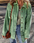 Mist Green Patched Pocket Button Up Corduroy Shacket - Little Miss Vanilla