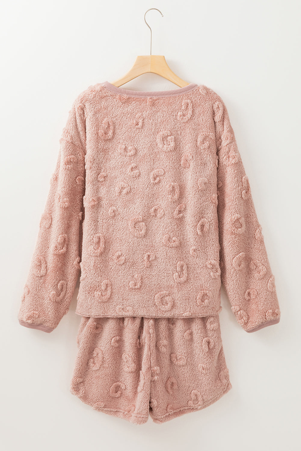 Light Pink Textured Leopard Fleece Loose Two Piece Lounge Set - Little Miss Vanilla