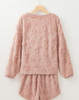 Light Pink Textured Leopard Fleece Loose Two Piece Lounge Set - Little Miss Vanilla