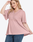 Plus Size Buttoned V-Neck Frill Trim Babydoll Blouse - Little Miss Vanilla