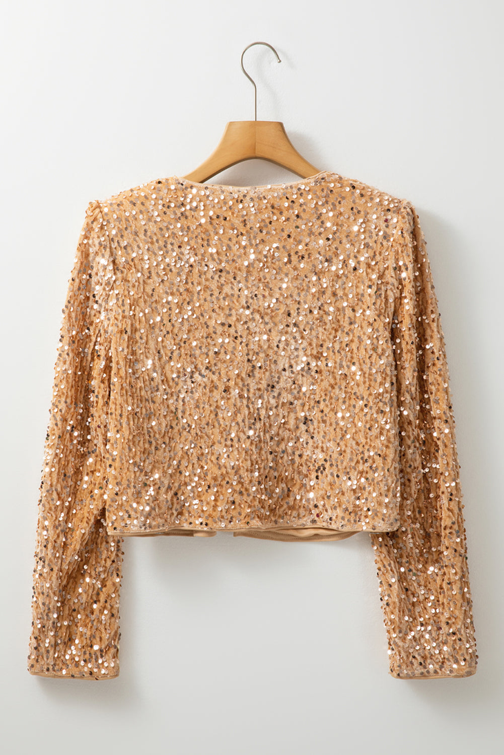 Golden Fleece Sequined Open Front Cropped Jacket - Little Miss Vanilla