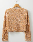 Golden Fleece Sequined Open Front Cropped Jacket - Little Miss Vanilla