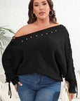 Plus Size One Shoulder Beaded Sweater - Little Miss Vanilla