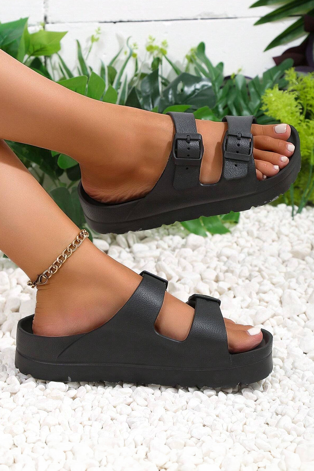 Black Double-buckle EVA Slippers - Little Miss Vanilla