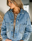 Studded Acid Wash Long Sleeve Denim Jacket - Little Miss Vanilla