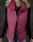 Burgundy Plush Collared Quilted Zipped Puffer Vest - Little Miss Vanilla