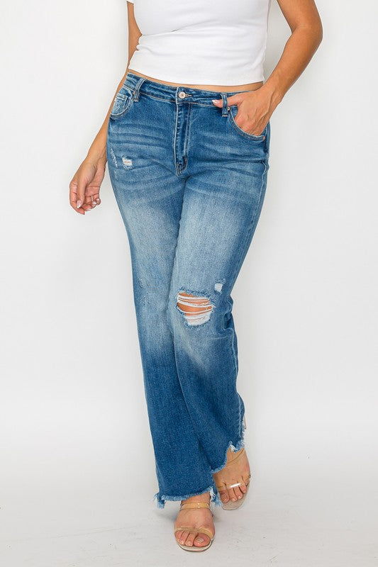 bytos Full Size Raw Hem Distressed Mid Rise Straight Jeans - Little Miss Vanilla