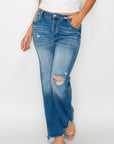 bytos Full Size Raw Hem Distressed Mid Rise Straight Jeans - Little Miss Vanilla