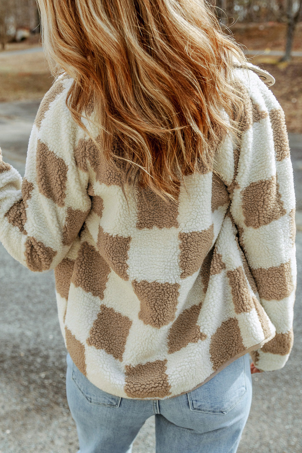 Brown Checked Snap Button Sherpa Jacket - Little Miss Vanilla