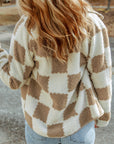 Brown Checked Snap Button Sherpa Jacket - Little Miss Vanilla