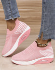 New Stripe Design Mesh Shoes Fashion Slip On Air Cushion Shoes Breathable Round-toe Flats Women