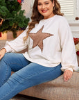 Plus Size Studded Star Round Neck Long Sleeve Blouse - Little Miss Vanilla