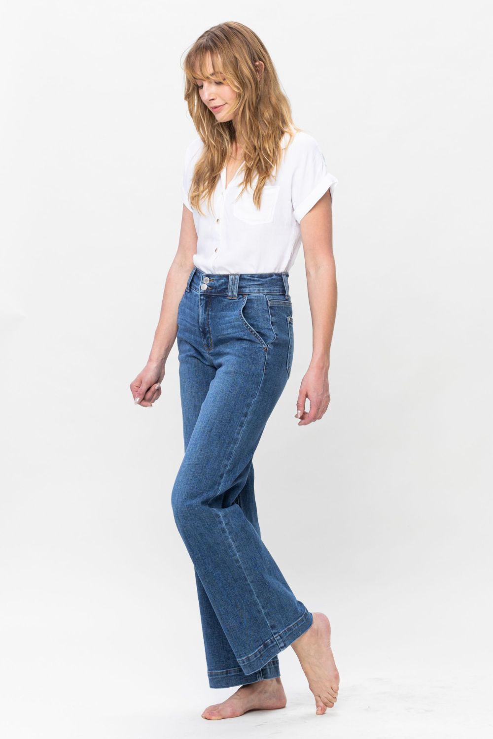 Judy Blue Full Size Double Button Wide Leg Jeans - Little Miss Vanilla