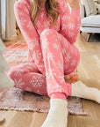 Pink Christmas Snowflake Print Two Piece Loungewear - Little Miss Vanilla