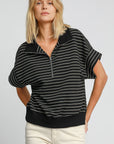 Umgee Striped Half Zip Short Sleeve Sweatshirt - Little Miss Vanilla