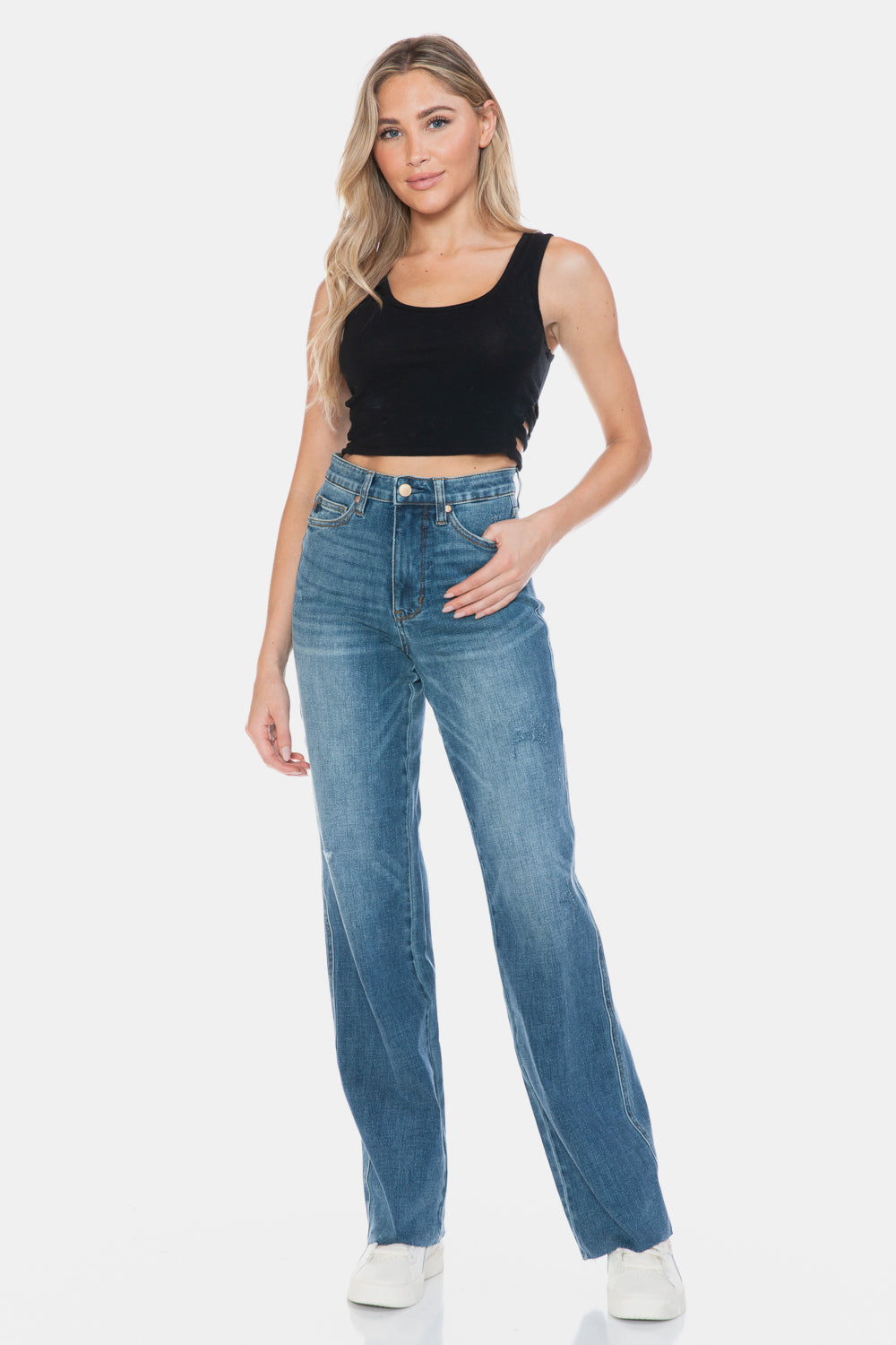 Judy Blue Full Size Tummy Control Cut Raw Hem Straight Jeans - Little Miss Vanilla