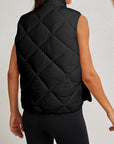 Black Quilted High Neck Button Up Pocket Vest Coat - Little Miss Vanilla