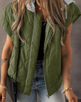 Jungle Green Quilted Drawstring Hooded Zip Up Puffer Vest - Little Miss Vanilla