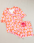 Orange Flower Print Short Sleeve Shirt Pajamas Set - Little Miss Vanilla