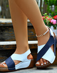 Summer Wedges Sandals With Colorblock Cross-strap Design Casual Thick-soled Roman Shoes For Women