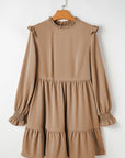 Light French Beige Frilled Collar Ruffled Shoulder Tiered Dress - Little Miss Vanilla