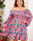 Plus Size Smocked Floral Square Neck Balloon Sleeve Dress - Little Miss Vanilla