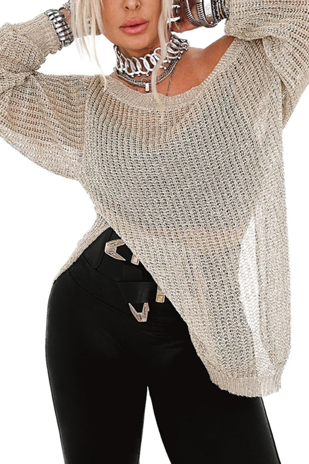 Side Slit Long Sleeve Knit Cover Up - Little Miss Vanilla