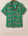 Green Cheetah Print Short Sleeve Shirt and Pants Pajama Set - Little Miss Vanilla