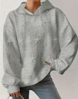 Plus Size Star Texture Long Sleeve Drawstring Hoodie - Little Miss Vanilla