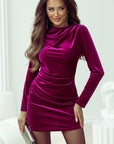 Pitaya Pink Velvet Mock Neck Ruched Long Sleeve Bodycon Dress - Little Miss Vanilla