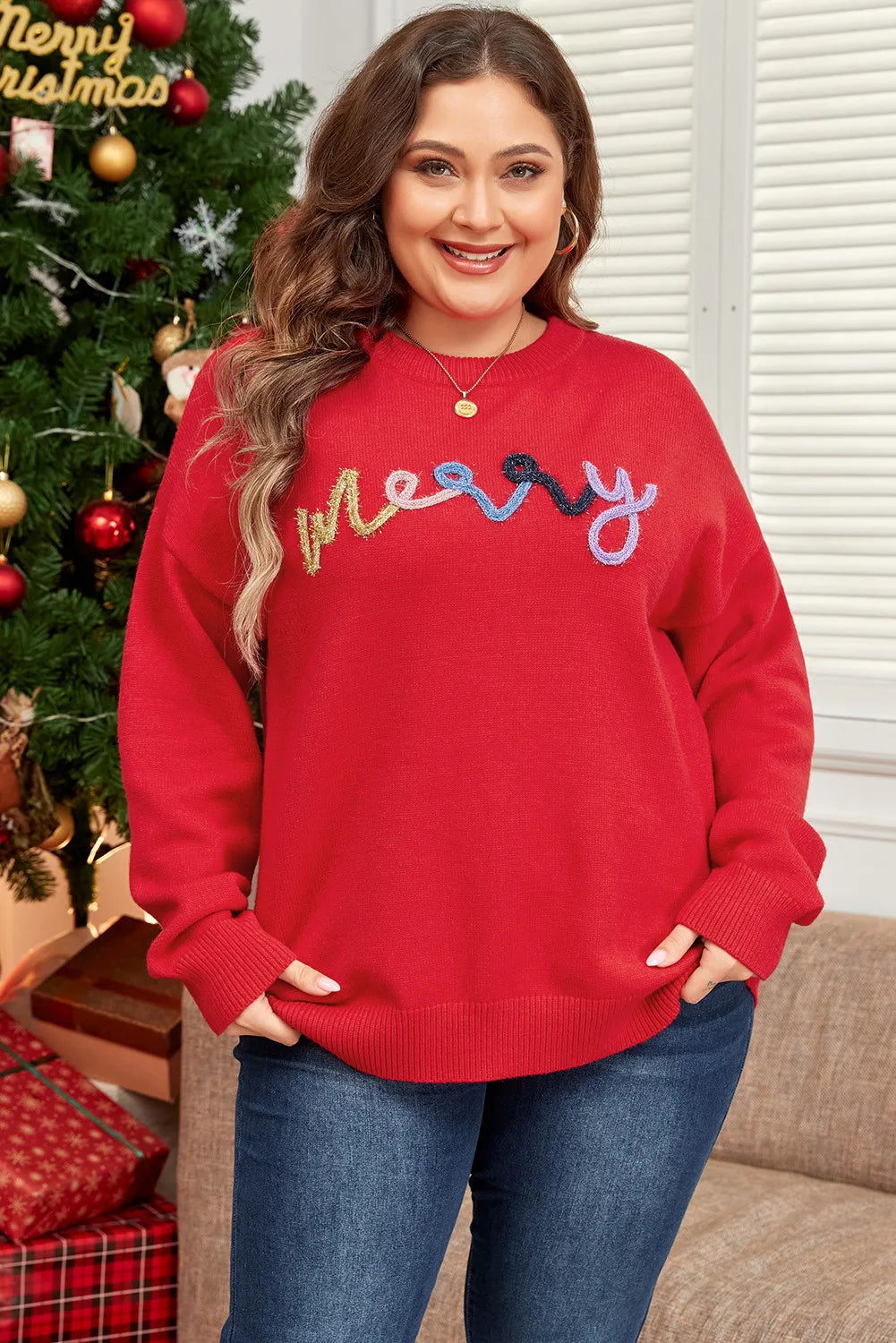 Plus Size MERRY Round Neck Long Sleeve Sweater - Little Miss Vanilla