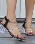 New Square Toe Transparent Sandals With Rivet Design Summer Fashion Crystal High-heeled Rivet Shoes For Women