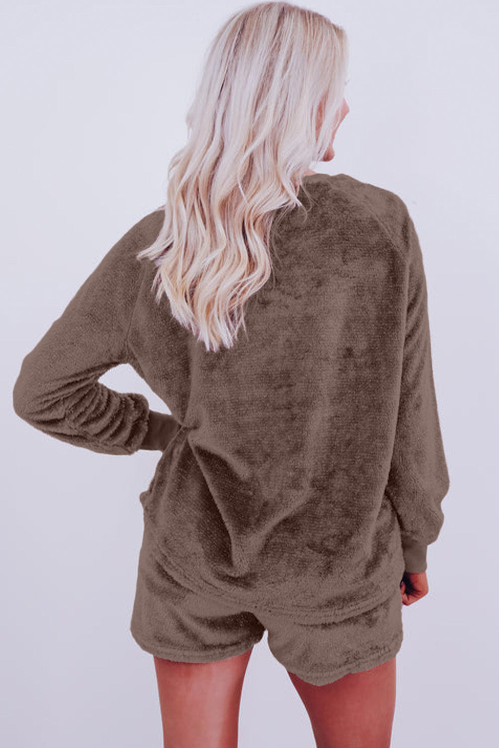 Coffee Solid Loose Fit Two Piece Fleece Lounge Set - Little Miss Vanilla