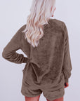 Coffee Solid Loose Fit Two Piece Fleece Lounge Set - Little Miss Vanilla