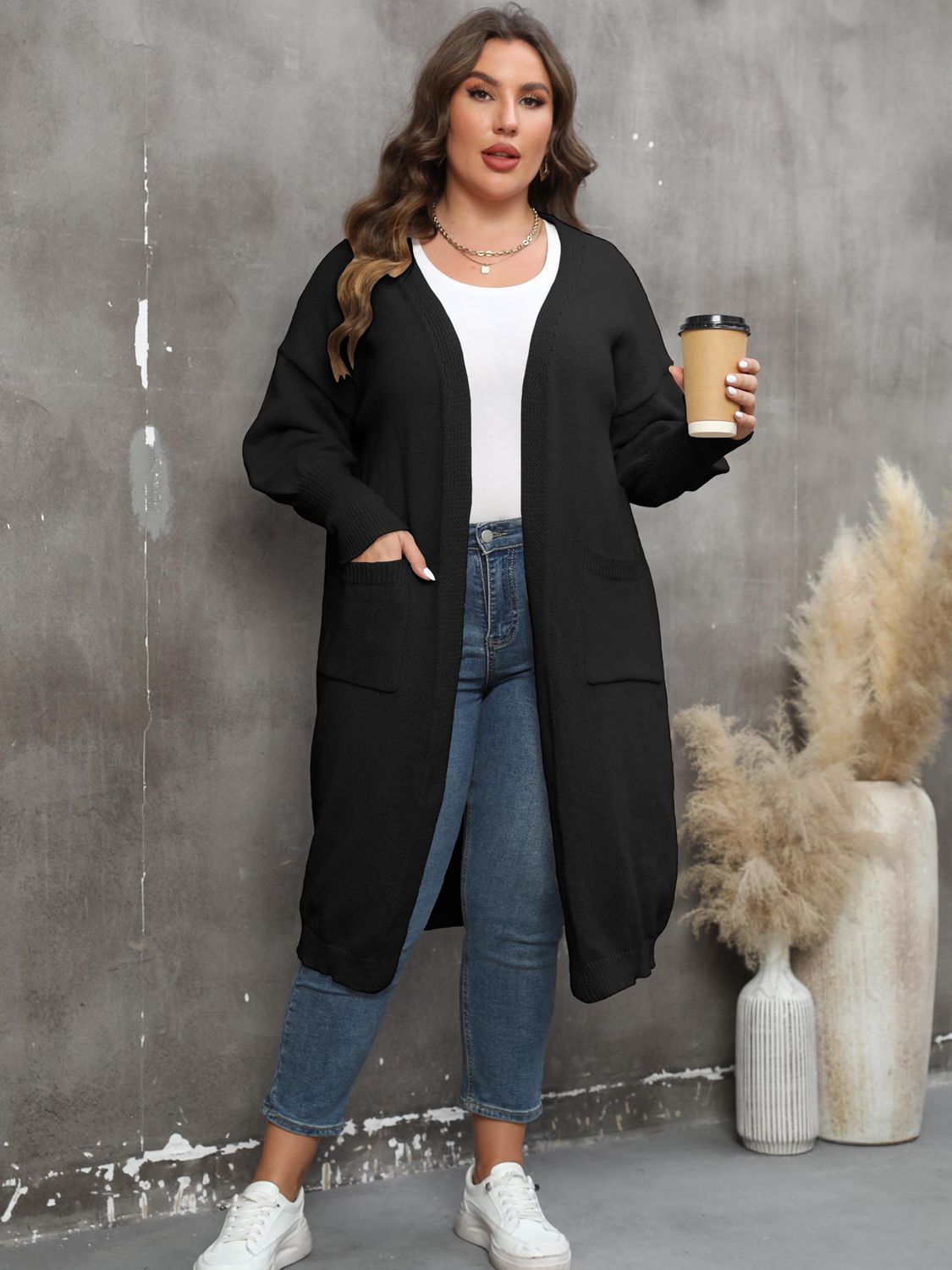 Plus Size Long Sleeve Pocketed Cardigan - Little Miss Vanilla