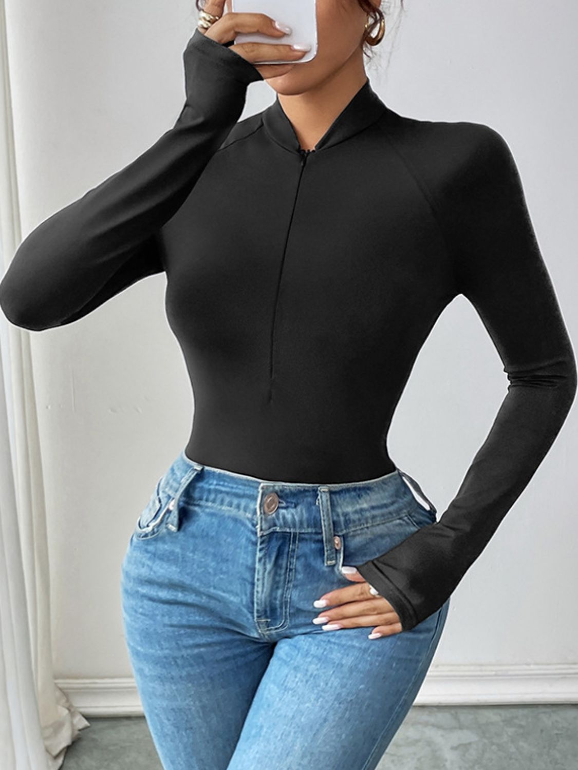 Perfee Half Zip Long Sleeve Bodysuit - Little Miss Vanilla