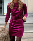 Pitaya Pink Velvet Mock Neck Ruched Long Sleeve Bodycon Dress - Little Miss Vanilla