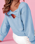 Bow Cutout Round Neck Long Sleeve Sweatshirt - Little Miss Vanilla