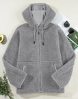 Medium Grey Fleece Zip Up Drawstring Hooded Pocketed Jacket - Little Miss Vanilla