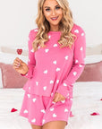 Pink Valentine Heart Print Long Sleeve Tee and Shorts Lounge Set - Little Miss Vanilla