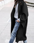 Casual Long Jacket With Pockets Solid Color Single Breasted Lapel Woolen Coat For Women Warm Winter Clothing