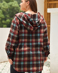 Plus Size Drawstring Plaid Quarter Button Hoodie - Little Miss Vanilla