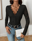 Women's Long Sleeve V-neck Lace Jumpsuit - Little Miss Vanilla