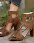 New High Square Heel Hollow Roman Shoes With Back Zipper Design Summer Fashion Sandals For Women