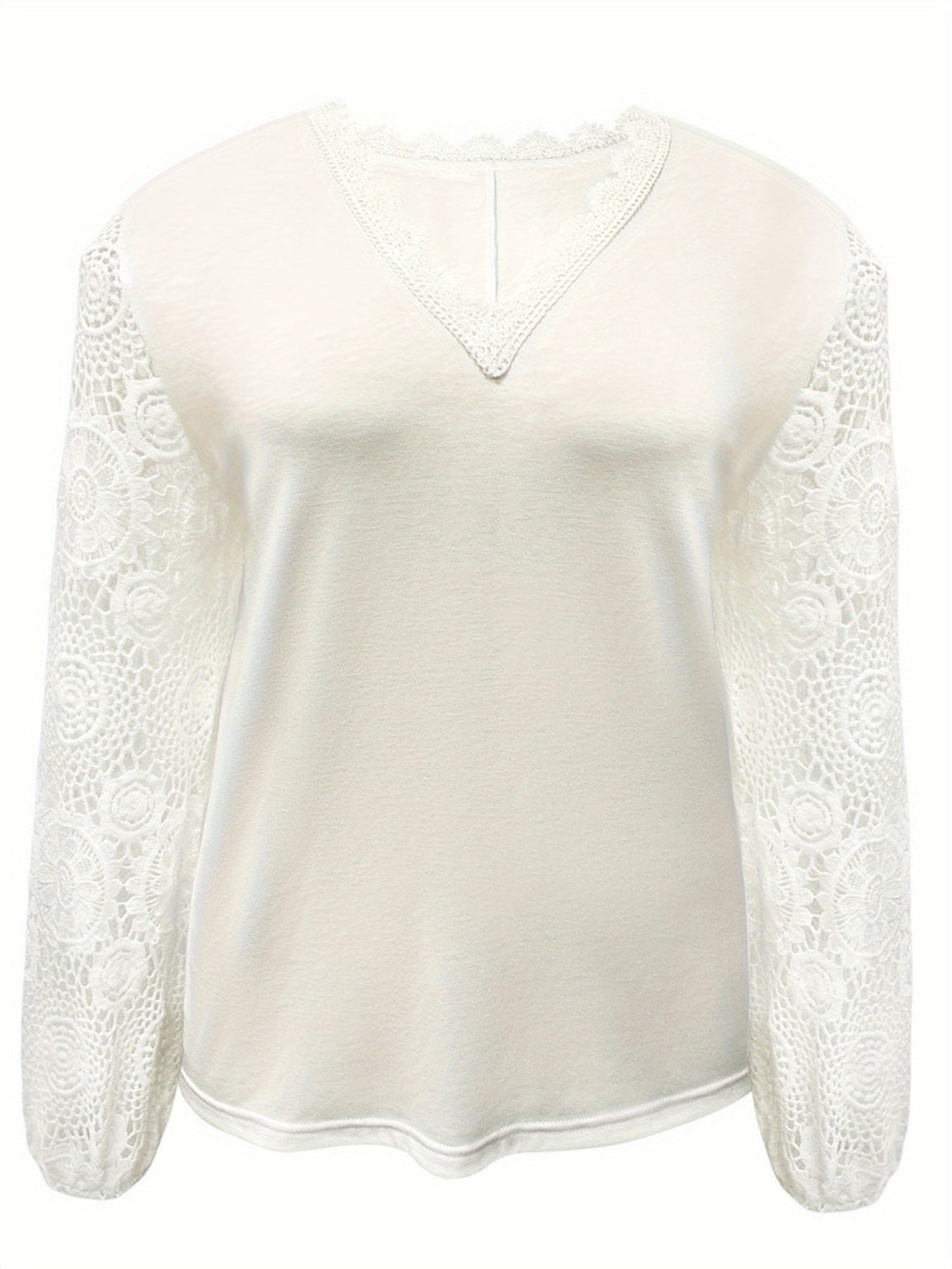 Plus Size Lace Detail V-Neck Long Sleeve T-Shirt - Little Miss Vanilla